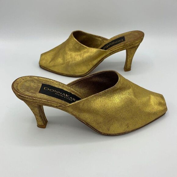 Donna Karan DKNY Gold Leather Peep Toe Slide Mule Pumps Heels Size 5.5 Pre-owned - Picture 10 of 11